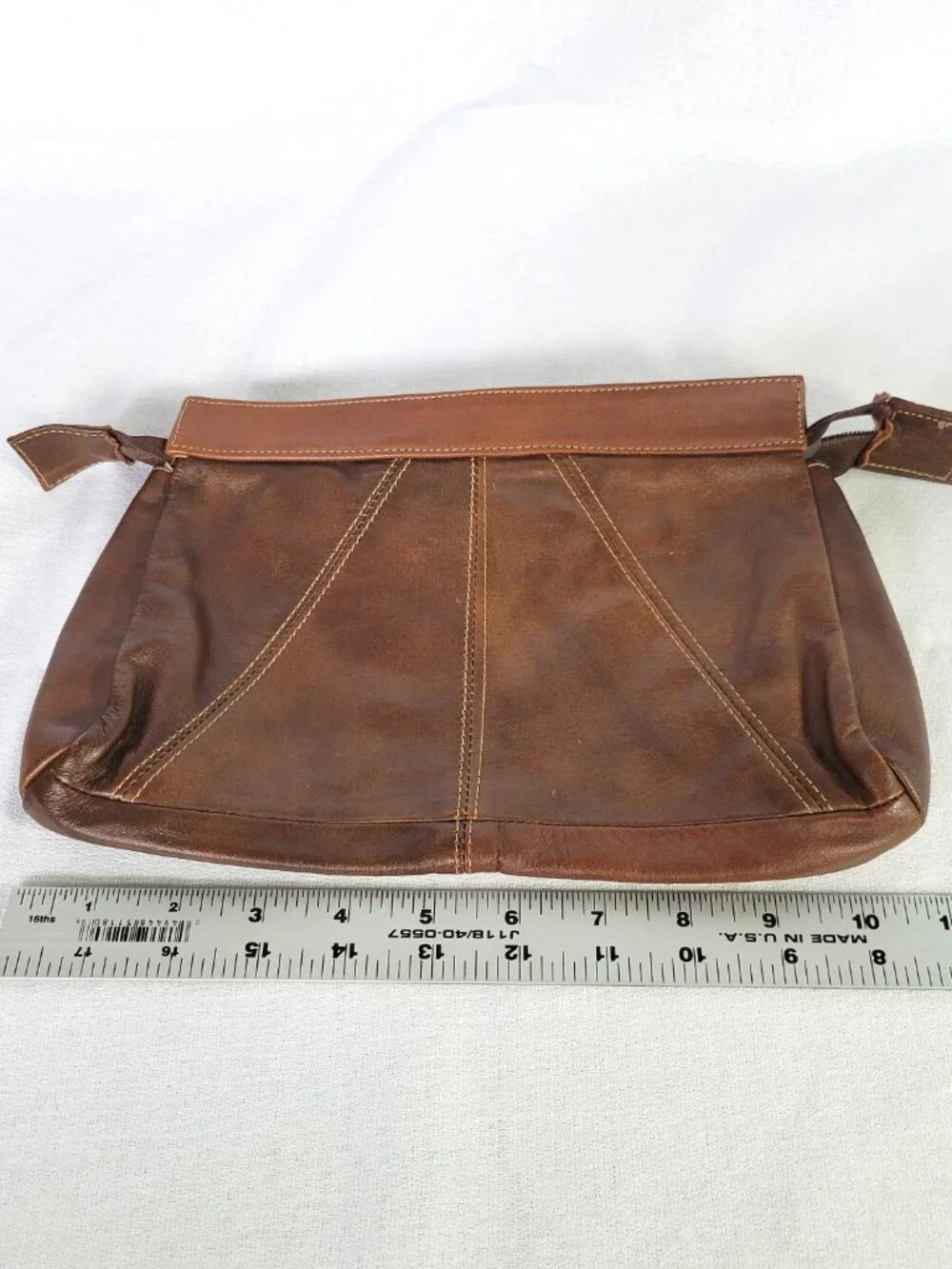 Vintage I.D.M. Brown Genuine Leather Zipper Clutch Pouch Made in Mexico READ